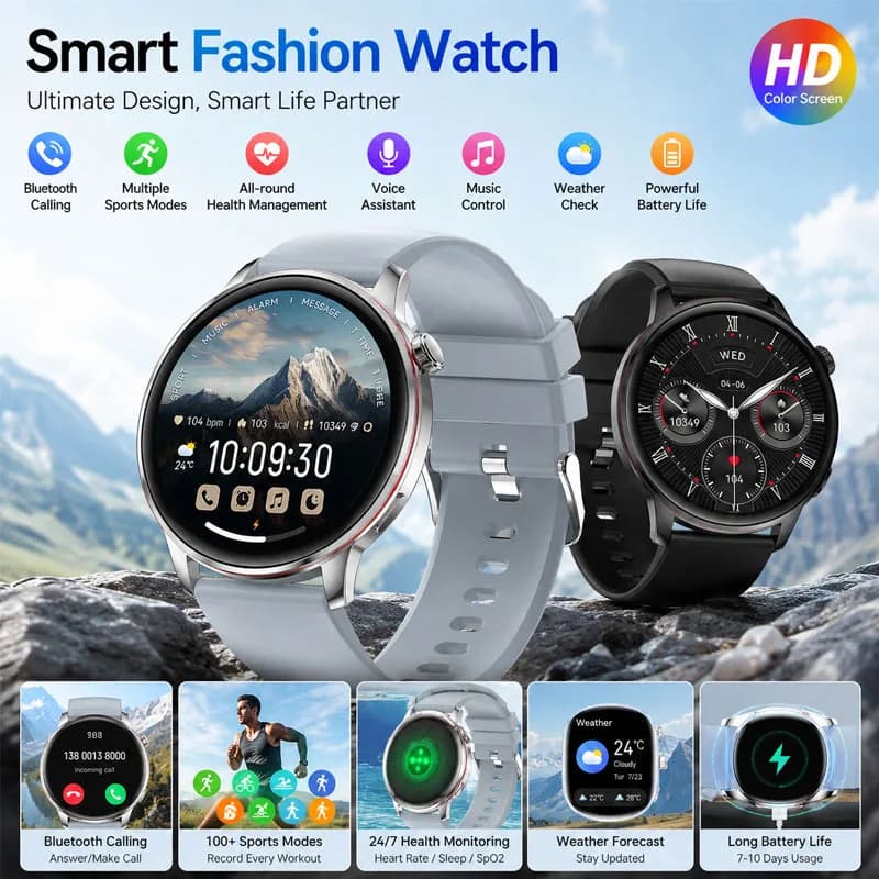 Nuovo Smartwatch di Moda 2026, 1.43'' Ultra Sottile, Gestione della Salute, Notifiche, Impermeabile, Chiamate BT, Orologio Intelligente per Uomo