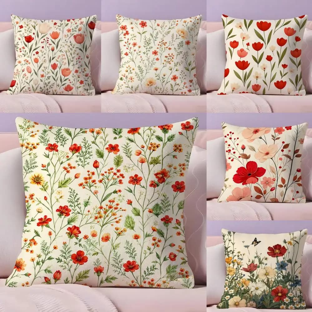 Watercolor Wild Poppy Floral Cushion Cover Pillow Case Plush Fabric Soft Double Sided Print Home Sofa High Quality Cushion
