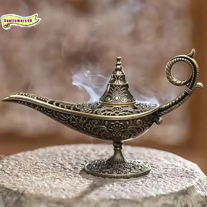 1pc Antique Style Lamp Metal Incense Burner Scented & Unscented Candle Holder Home Decor Gift Arabic Incense Burner