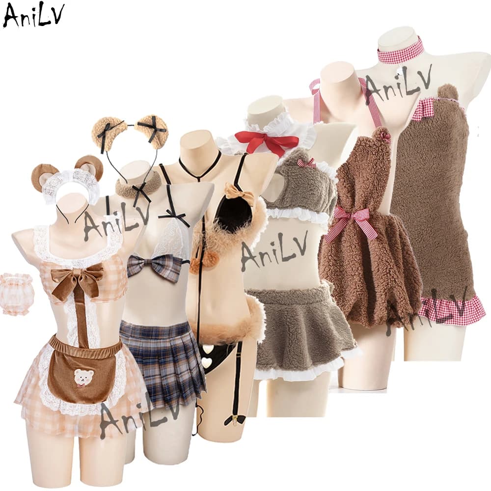 AniLV New Cute Little Bear Pet Series Unifrom Women Plush Dress pigiama Costume Cosplay