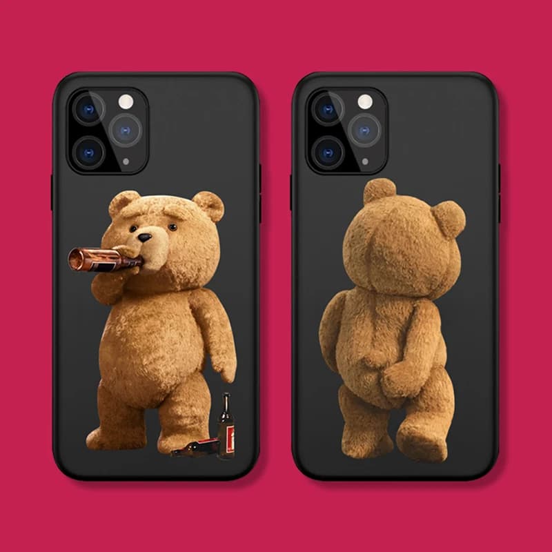Cover Morbida Nera Opaca con Cartone Animato Coppia di Orsetti per iPhone 17 16 15 14 13 12 11 Pro Max Mini SE4 7 8 Plus 17E Air