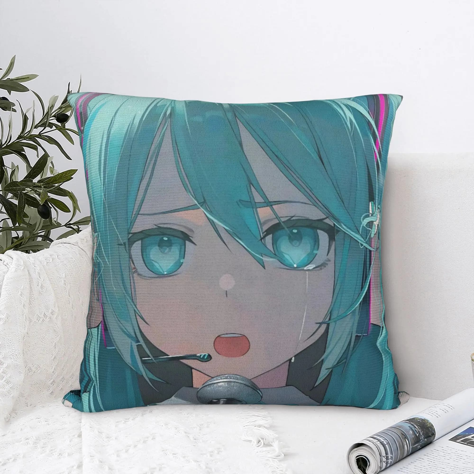 Hatsunes Mikus Square Pillow Cases A Miku Who Can't Sing Cushion Cover Awesome Polyester Decor Pillowcase for Car 45x45cm
