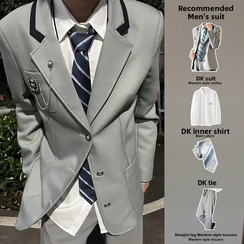 Nuovo Set Uniforme Autunno-Primavera per Uomo, Giacca Stile Universitario, Uniforme per Cerimonia di Laurea, Tre Bottoni, Tinta Unita, Abbigliamento Giovanile alla Moda