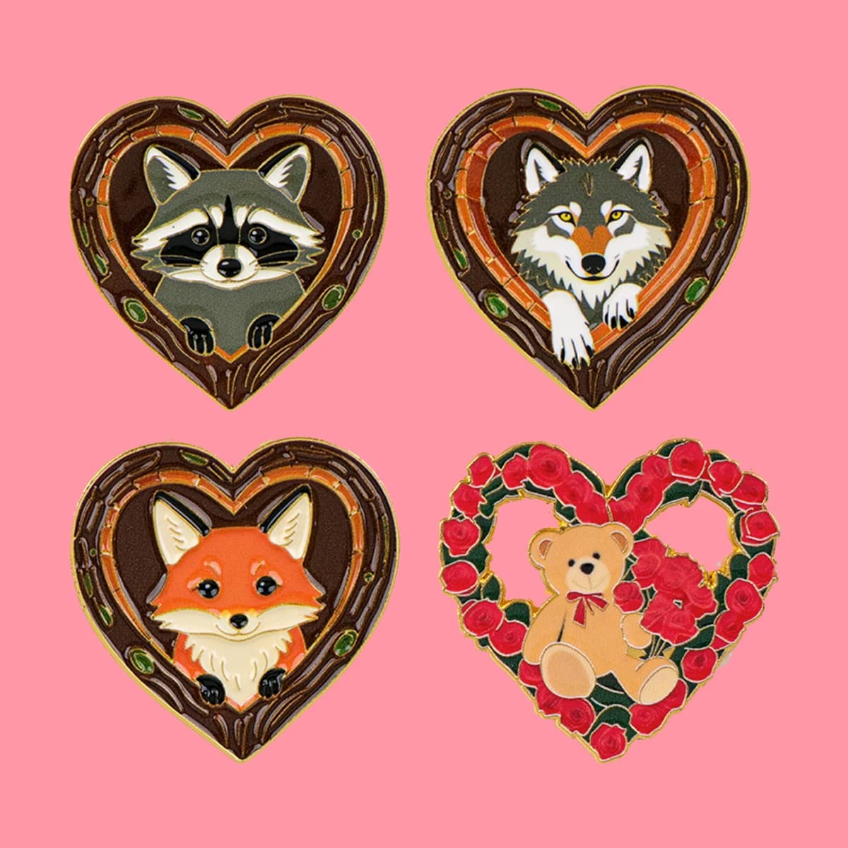 Spille in smalto a forma di animali: Volpe, Rosa, Orso, Procione, Lupo. Distintivi da risvolto in metallo, accessori per abbigliamento e zaini, gioielli di moda, regali.