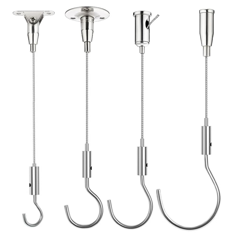 2 Parts Adjustable Stainless Steel Frame for Hanging Squares with Openable Hook, Wire for Hanging Frames and Lamps, 0.5M-3 MM