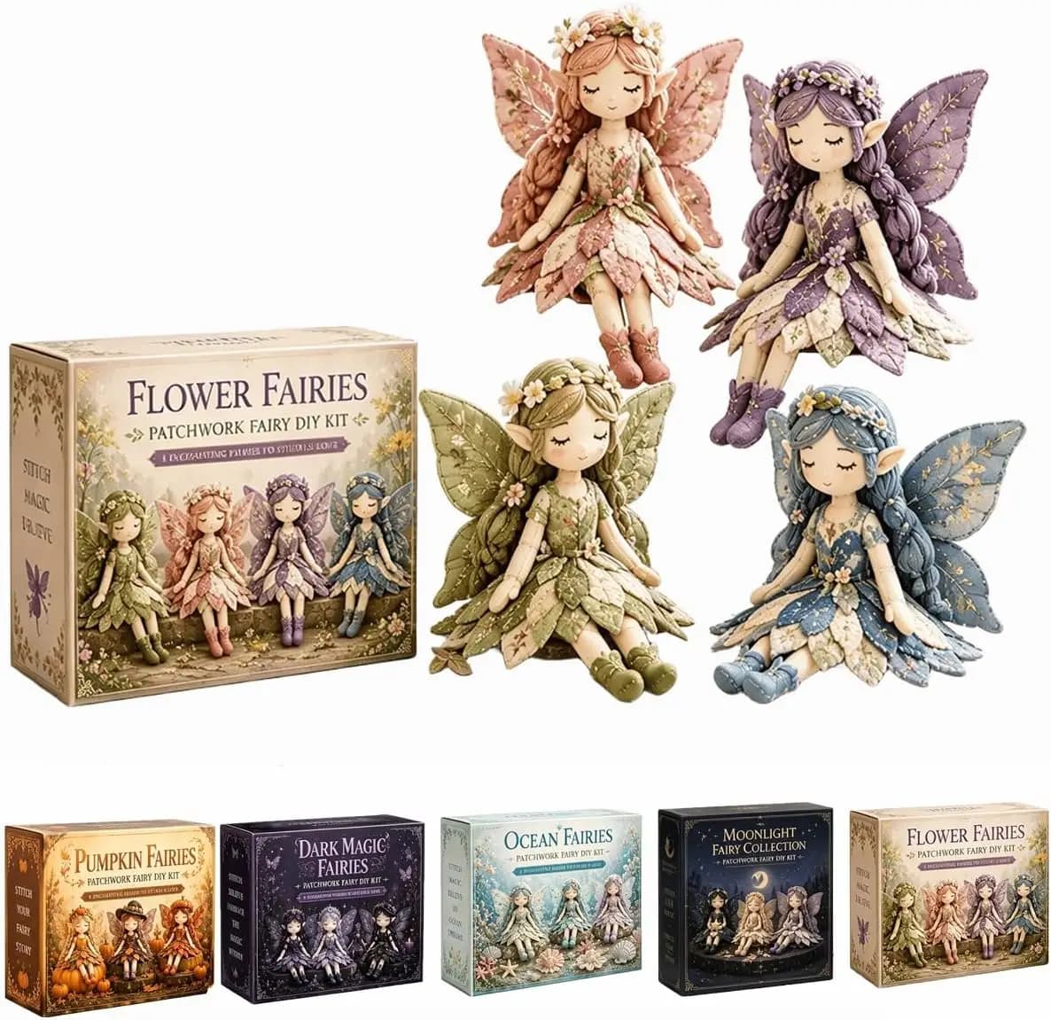 Fairy Patchwork DIY Collection, Fairy Handmade Sewing Kit, DIY Sewing Kit for Adults & Beginners with Pre-Cut Materials, Creative DIY Gift for Craft Lovers & Home Decor (B1)