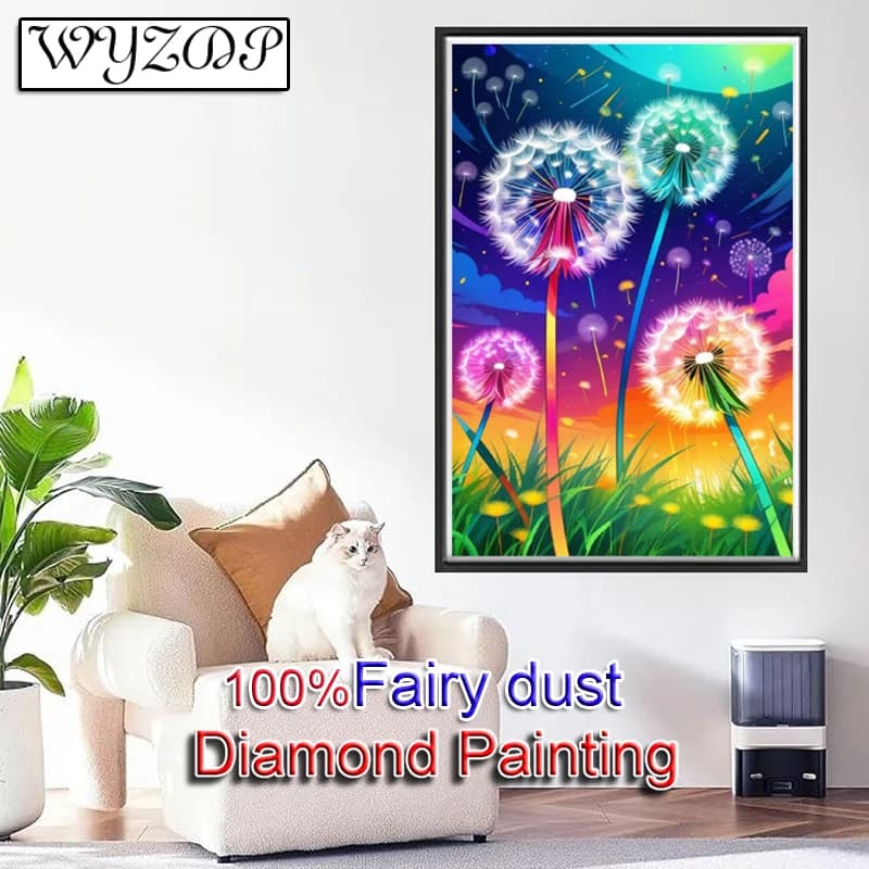 100% Fairy Dust Diamond Painting Kits Dandelion Square Mosaic Embroidery Flower Gem Cross Stitch Diamond Art Full Crystal Decor