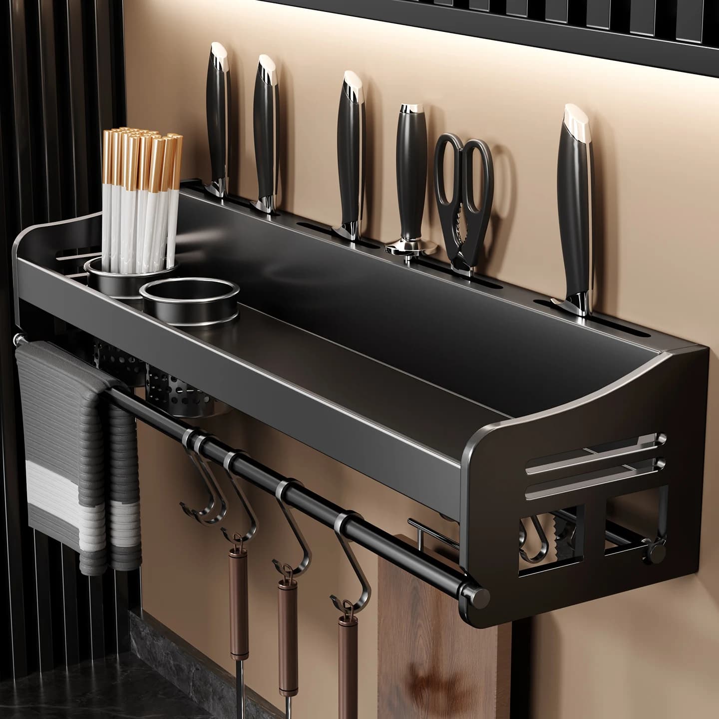 Multifunctional Kitchen Shelves in Wall, Mirror Door, Sauces, Knives and Knives, Carbon Steel Rectangular Design