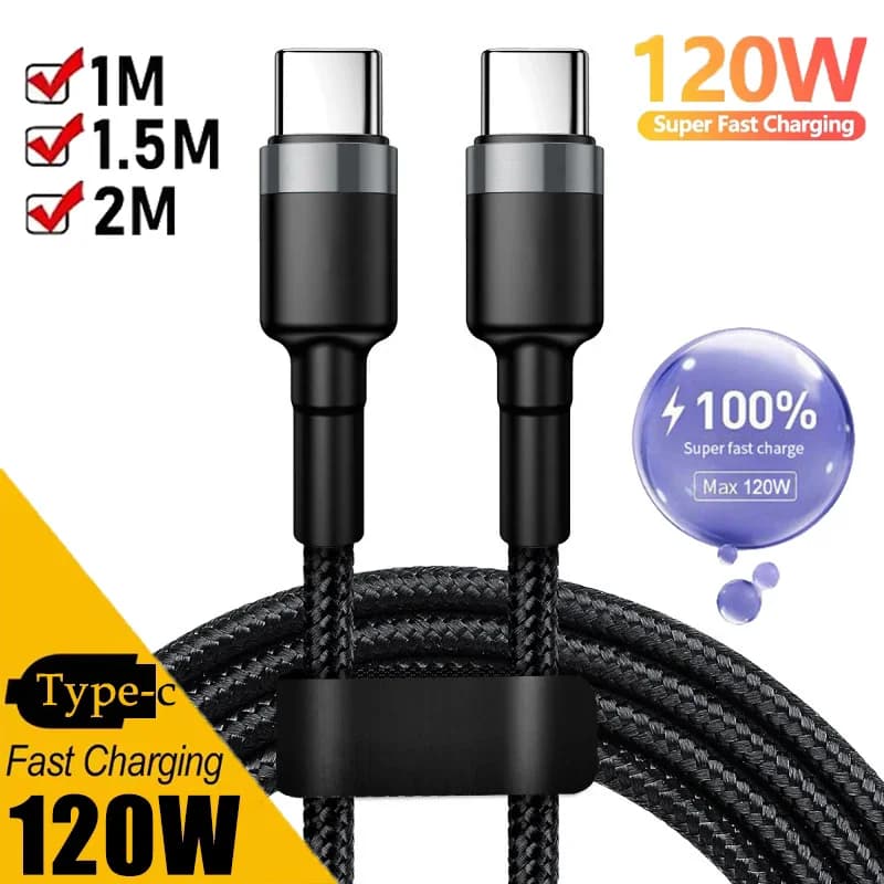 120W Fast Charge Cable PD Quick Charging High Quality USB C TO Type C Cable For iPhone Xiaomi 17 Plus Pro Max Samsung S24 New