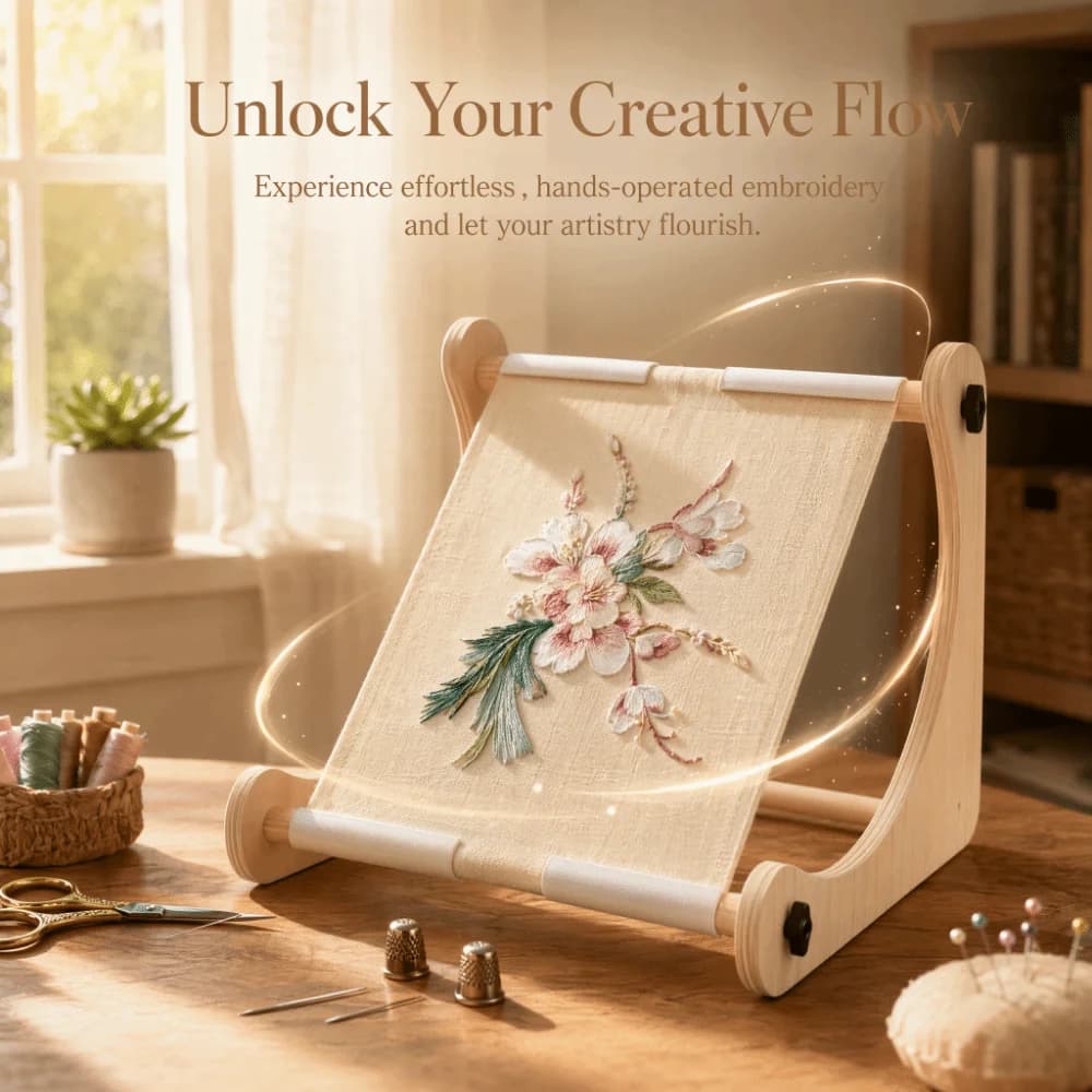 Adjustable Embroidery Table Stand Wood Polished Cross Stitch Hoop Stand Portable Sturdy Embroidery Hoop Holder Tabletop Sewing
