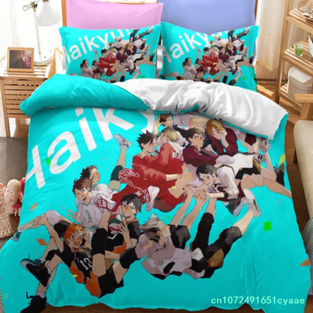 3D Printed Cartoon Anime Haikyuu Bedding Set Volleyball Boys Duvet Cover Set Single Double Luxury Bed Linen For Kids Teens Gift