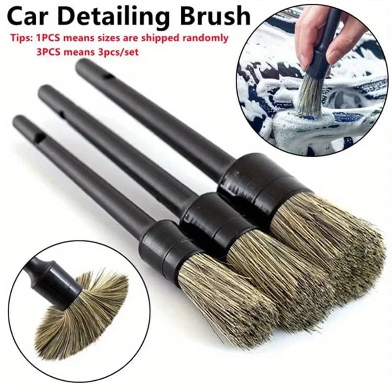 3 pezzi set di spazzole per dettagli auto in pelo di cinghiale naturale setole morbide kit di spazzole per pulizia auto Atuo accessori esterni per lavaggio ruote pneumatici
