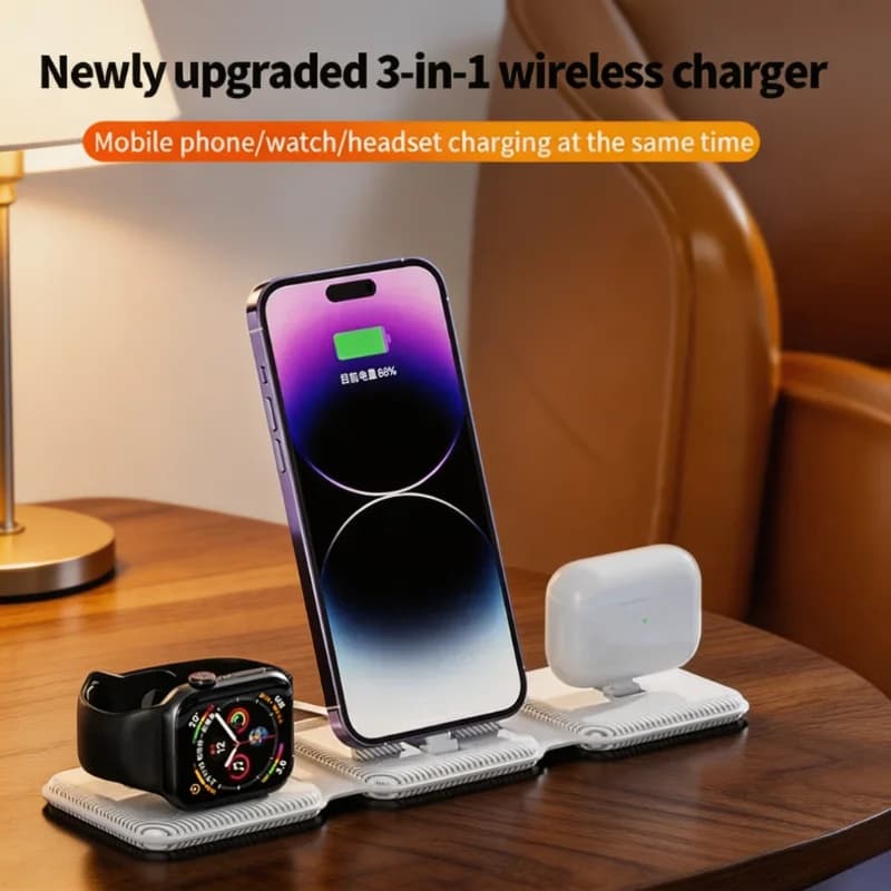 3‑in‑1 Multi Device Wireless Charger Foldable Charging Station Fast Wireless Charging Stand For iPhone 14 13 12 11 iWatch 8 7 6