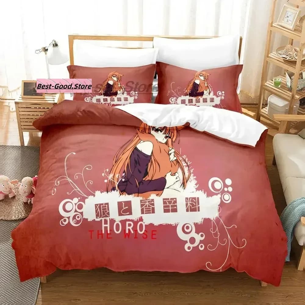 Set di biancheria da letto Spice and Wolf, set di biancheria da letto singolo, matrimoniale, queen size, king size, set di copripiumini per camera da letto per adulti e bambini, stampa 3D Anime 2022