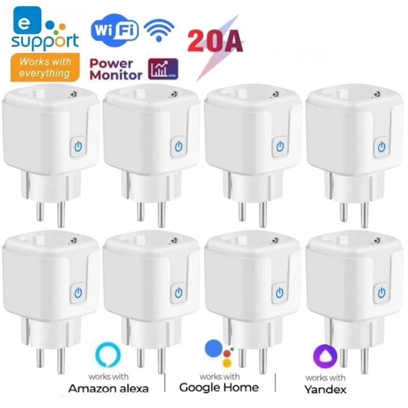 1 ~ 8 pcs Ewelink Smart Socket EU16A/20A Wifi Smart Plug With Power Monitor eWelink APP Remote Control Support Google Assistant