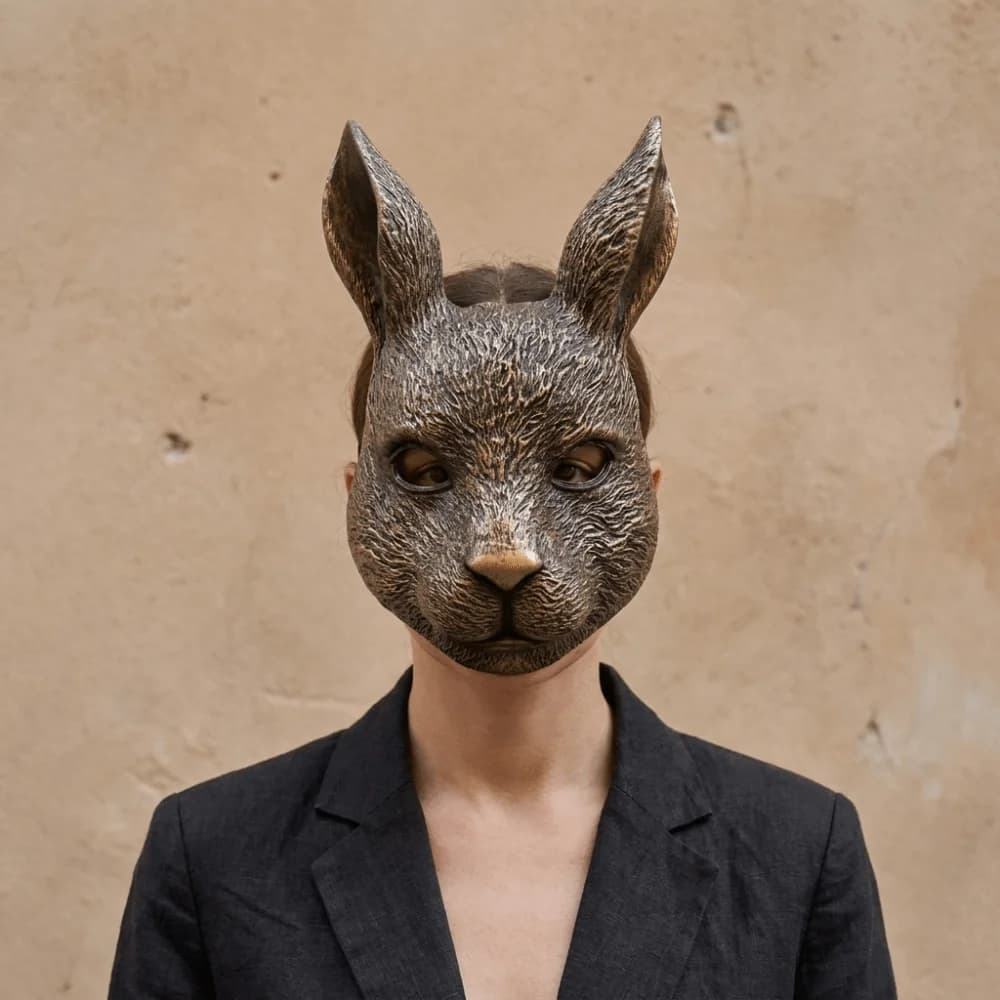 Steampunk Anime Bunny Masquerade Mask PU Full Face Rabbit Mask Headwear Gothic Halloween Mask Cosplay