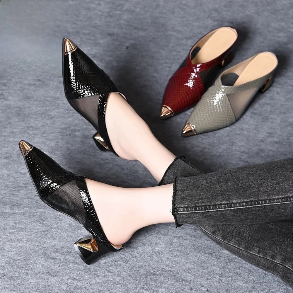 Sandali con Tacco Medio in Metallo per Donna, Comodi per il Pendolarismo, Tacco Spesso, Nuovo Stile Primavera-Estate, Scarpe Comode