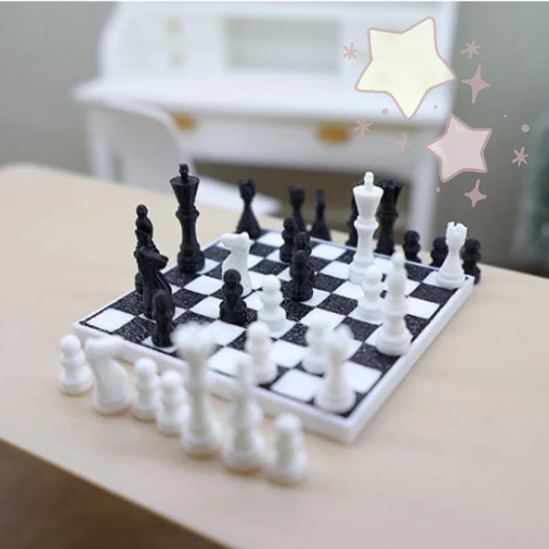 1 Set 1: 12 Scala Casa delle bambole Simulazione in miniatura Set di scacchi internazionale Gioco con tavolo per la decorazione della scena di vita dei bambini
