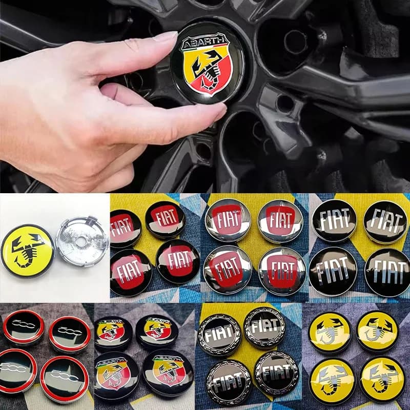Adesivo Coprimozzo Ruota Auto 60mm per Fiat Abarth 500 Tipo FR Panda Argo Freemont Viaggio Punto Bravo Doblo Pulse Stilo