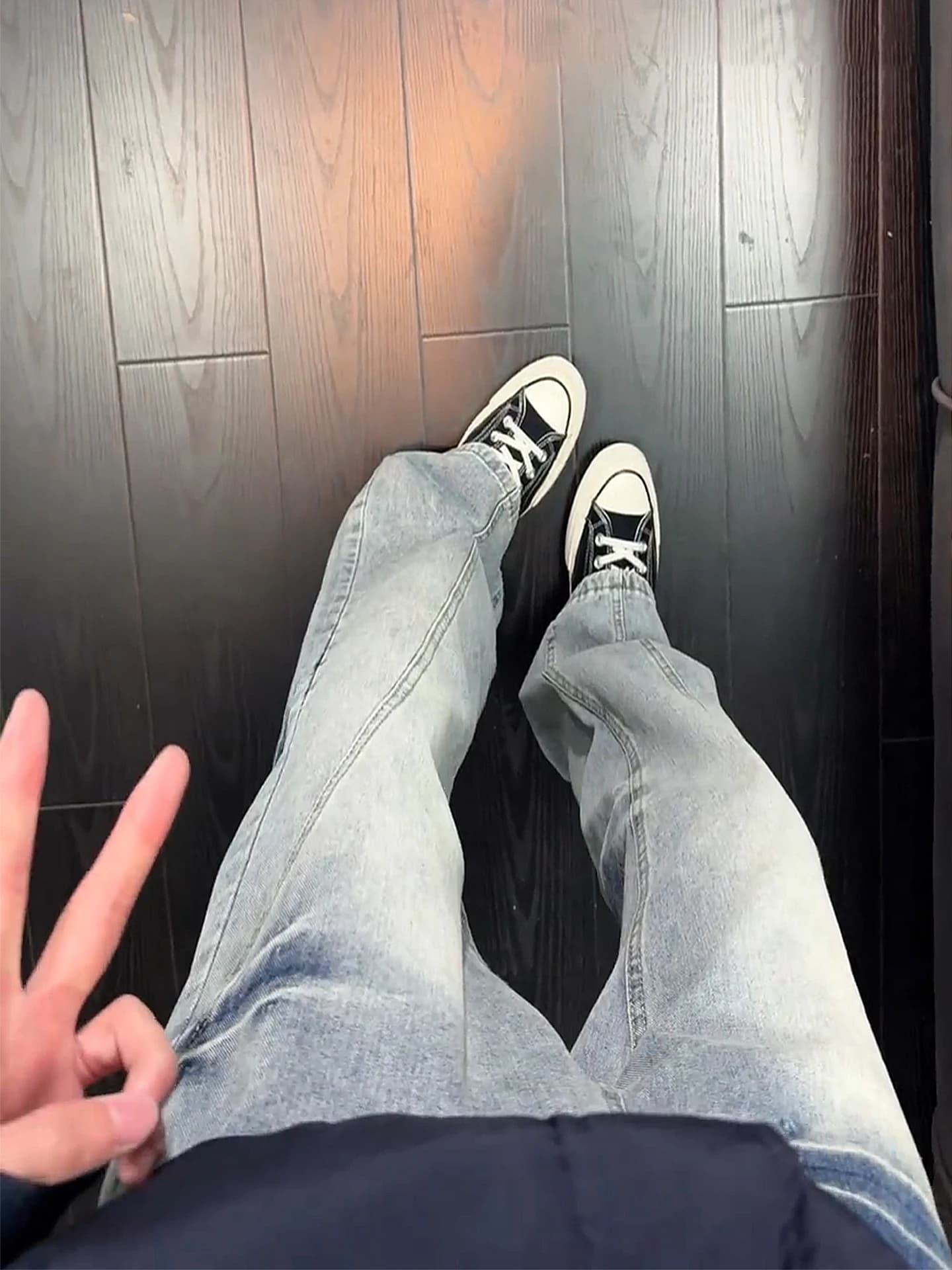 Blue Lightning Pattern Slant Cut Flared Jeans Men's Winter Fleece Lined Straight Leg American High Street Knife Pants