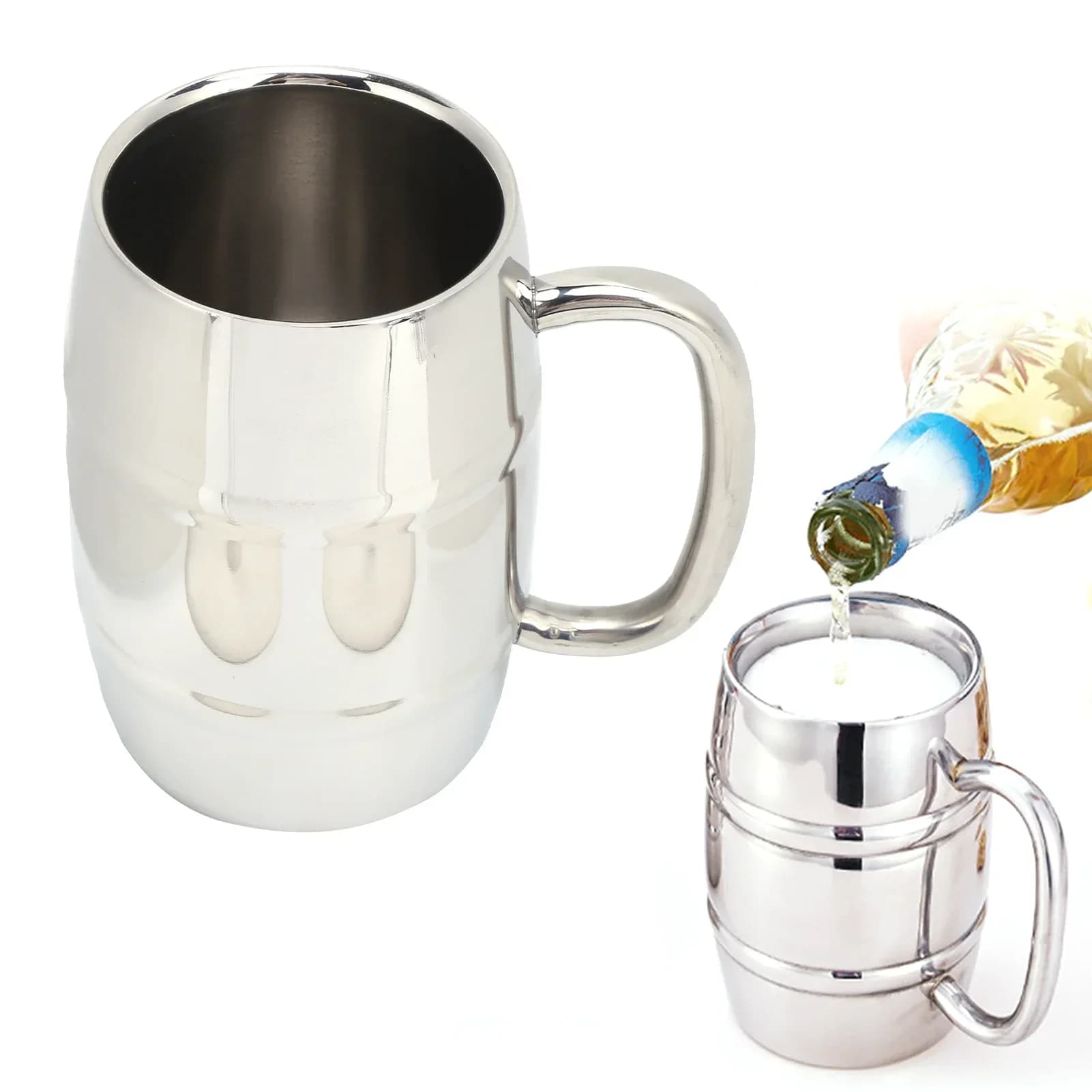 Boccale di birra a doppia parete grande barile di whisky da 550ML tazza di latte in acciaio inossidabile 304 per bevande calde e fredde