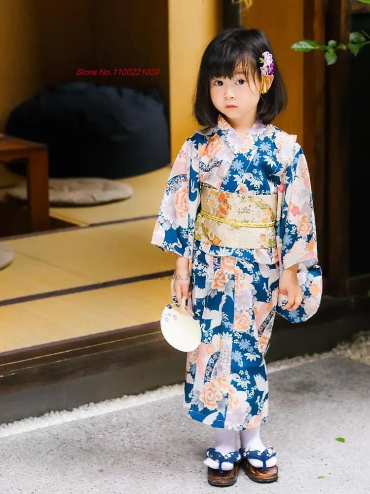 Girl dress with national floral print 2026, traditional Japanese kimono, haori, yukata, gown, for photo shoot and performance on stage