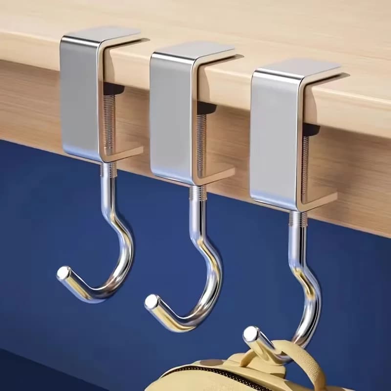3pcs Non-Adhesive Backpack Hooks, Desk-Side Bag Hanger & Headphone Stand, Portable for Students/Office.