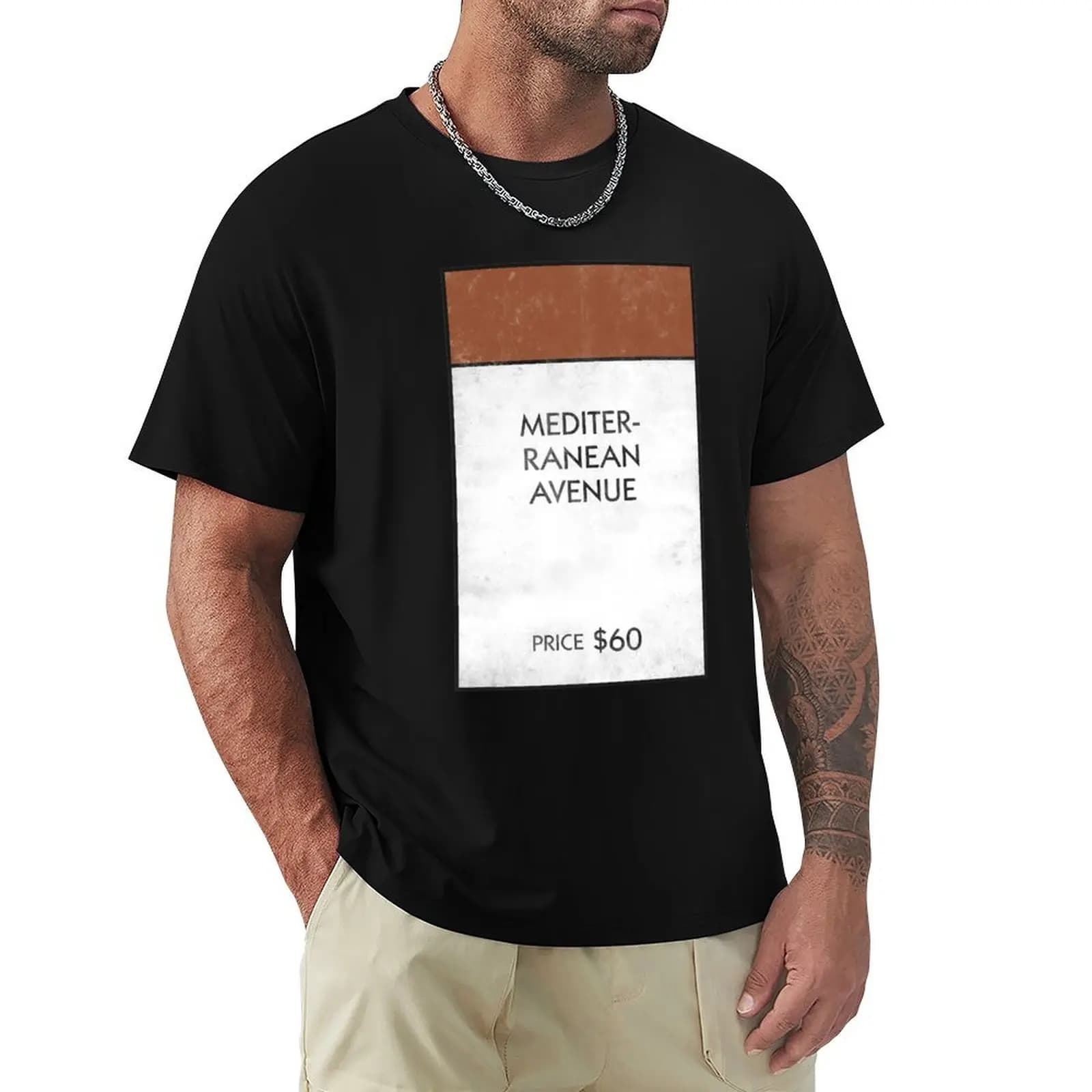 T-shirt Mediterranean Avenue Board Game Property Space Grunge, T-shirt tinta unita per taglie grandi e alte