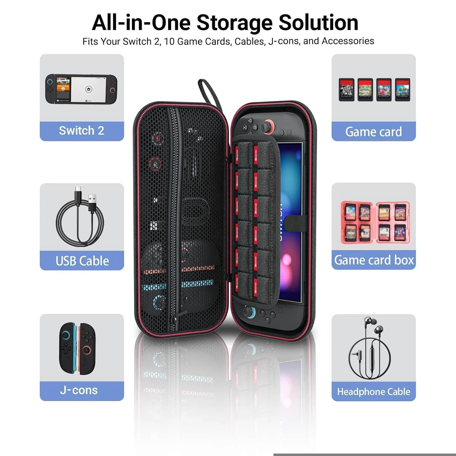 Custodia da trasporto per Switch 2 con 12 slot per carte da gioco, custodia antiurto per Switch 2, kit di accessori Must-Have Switch 2 202