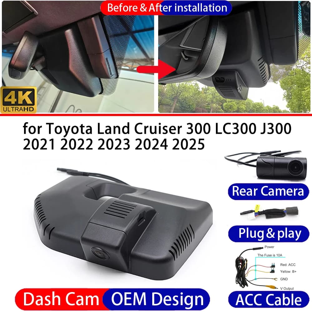 Dash Cam for Toyota Land Cruiser 300 LC300 J300 2021- 2025 Front＆Rear 4K DVR Dashboard Camera Video Drive Recorder Parking Mode