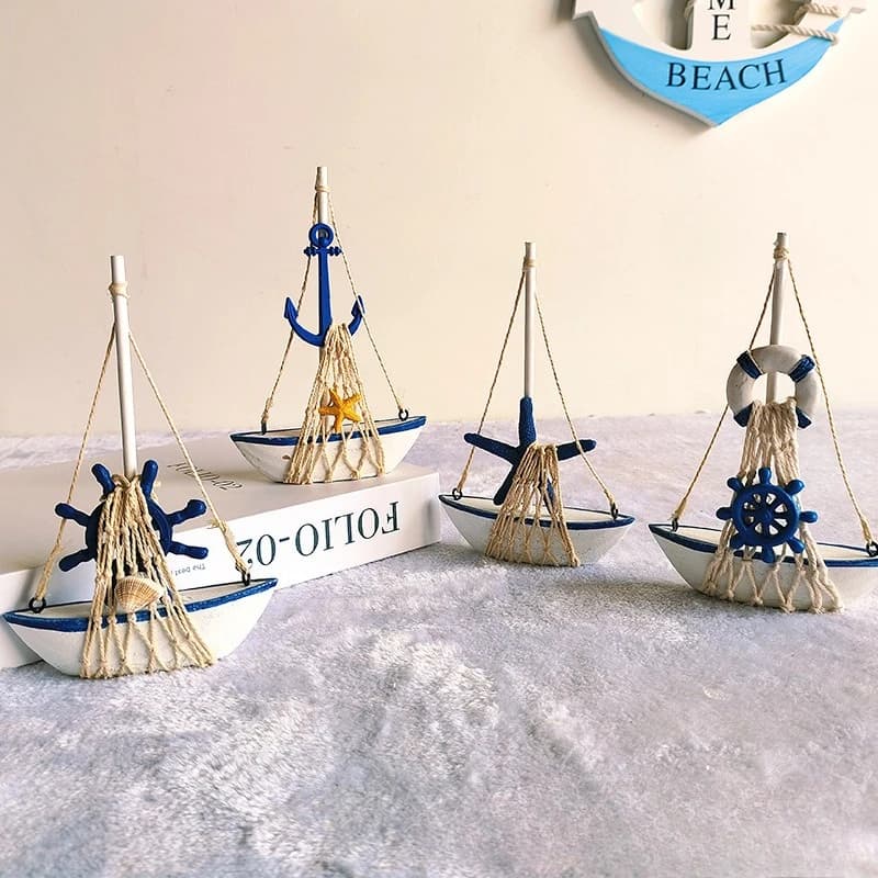 Mini corde e ancore decorative per barche a vela in legno da 1 pezzo, regalo commemorativo in stile mediterraneo per il desktop dell'ufficio domestico del proprietario