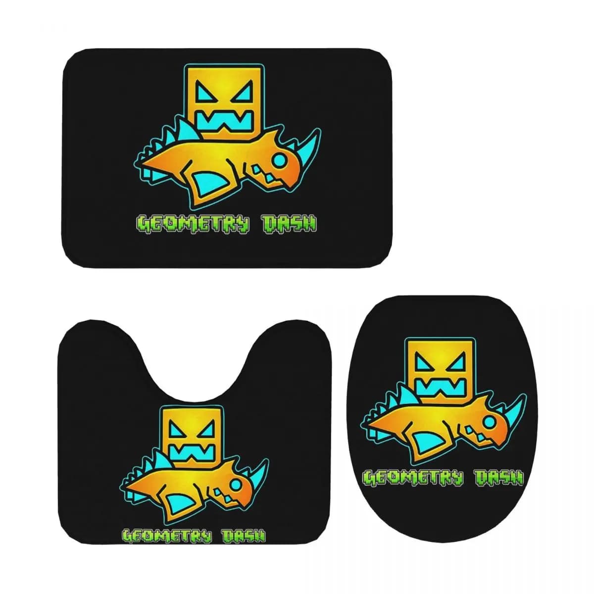 Videogioco Geometry Dash Tappetino da bagno da 3 pezzi Set da bagno Copriwater Decorazioni per la casa Tappeto antiscivolo