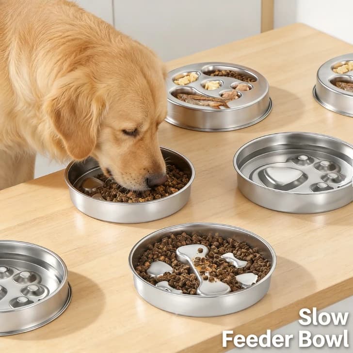 Ciotola Grande in Acciaio Inossidabile per Alimentazione Lenta, Antiscivolo e Antirovesciamento, per Cani e Gatti, Spessa e Resistente