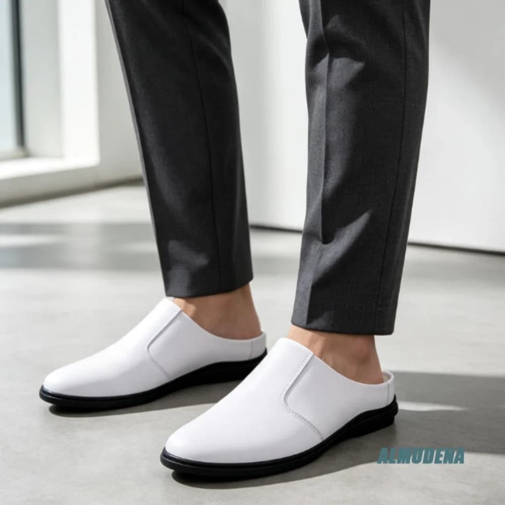 Minimalist Men Business Half Slippers Backless Slip On Mule Shoes Flat Comfort Loafers Black White For Office Daily Walking Wear