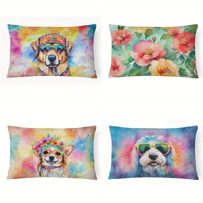 Hippie Dog Bohemian Lumbar Pillow Case Suitable For Sofa Bedroom Car Pillow Cover Cushion Rectangular Back Cushion