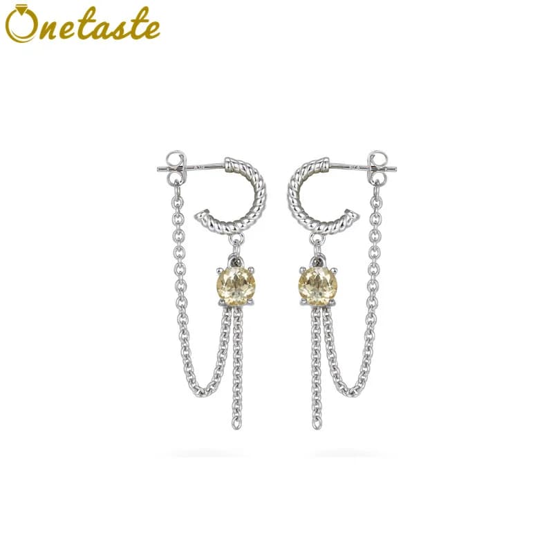 Orecchini a cerchio pendenti in argento sterling 925 con citrino e nappe a catena, con ciondoli a pietra portafortuna, per donna, alla moda, regalo per feste