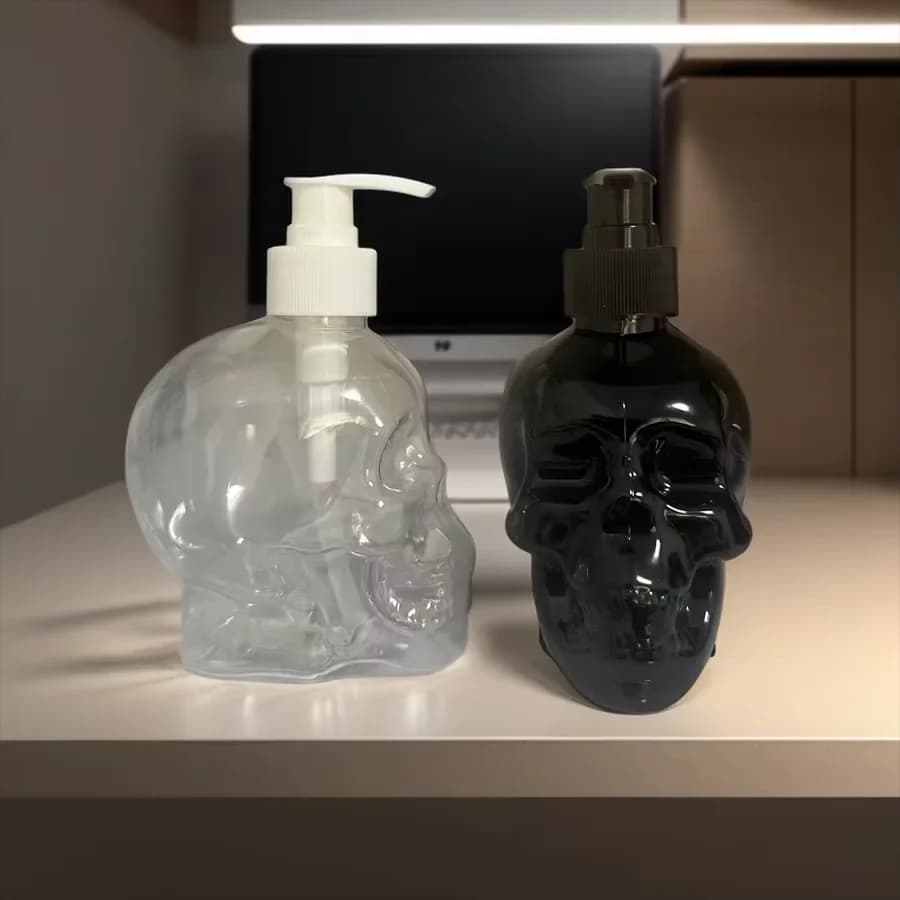 6 Set Dispenser Sapone Creativi a Forma di Teschio Stile Gotico 350ml Nero Trasparente Riutilizzabile Accessori Bagno Domestico