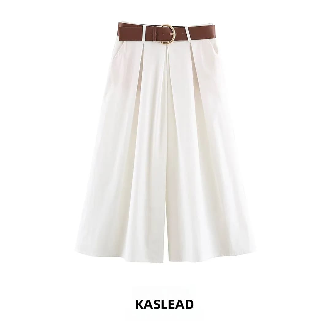 Fashionable Wide Leg Pants for Women with Belt Versatile Stylish Casual Trousers Street Style Polyester Fiber Natural Waist