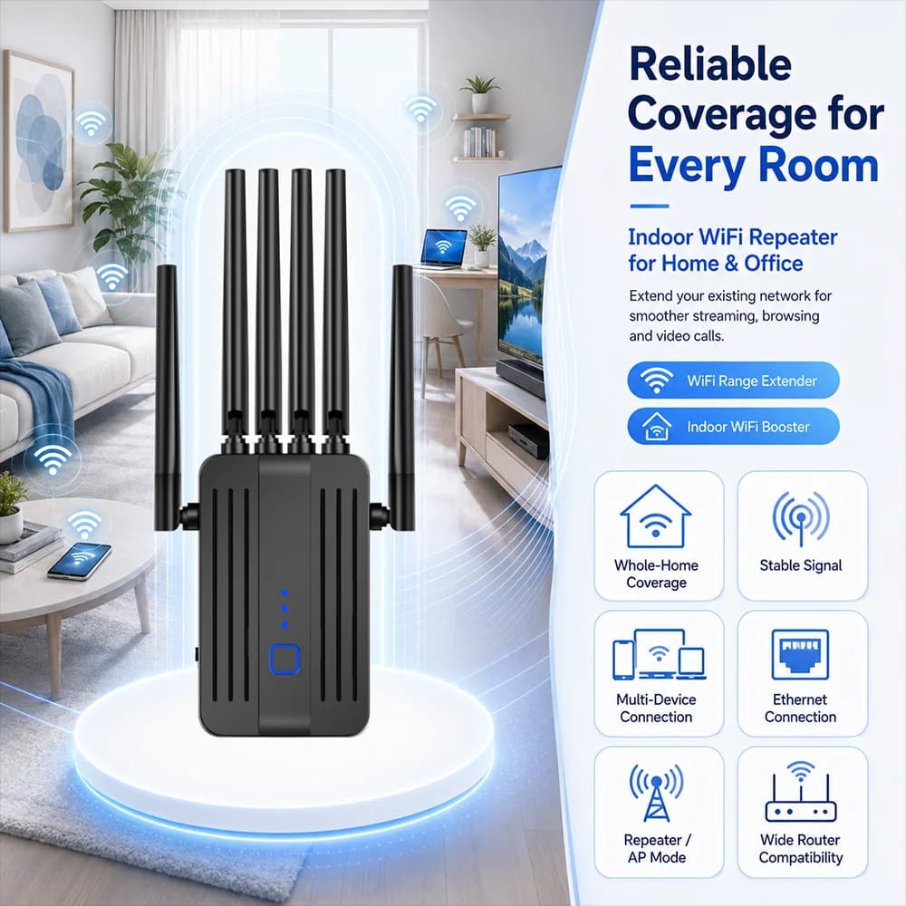 AC1200 WiFi Repeater WiFi Range Extender Dual Band 5GHz 2.4GHz with 6 External Antennas WPS AP Mode with LAN Port, 300/1200mbps