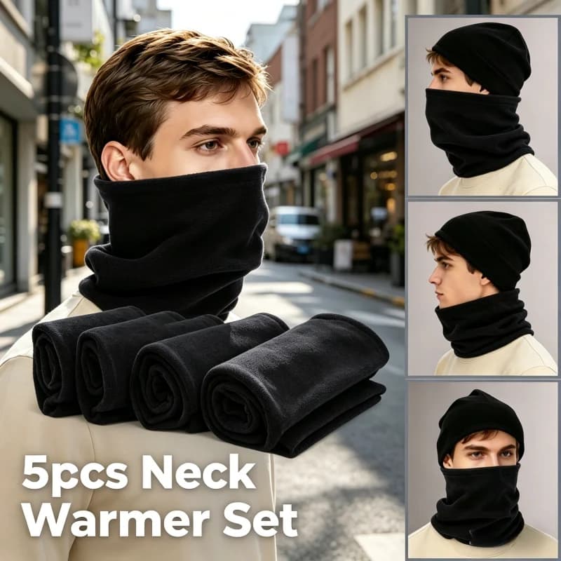 Set di 5 sciarpe nere. Tre modi di indossare: come cappello, maschera o sciarpa. Sciarpa versatile, ideale per l'uso all'aperto.