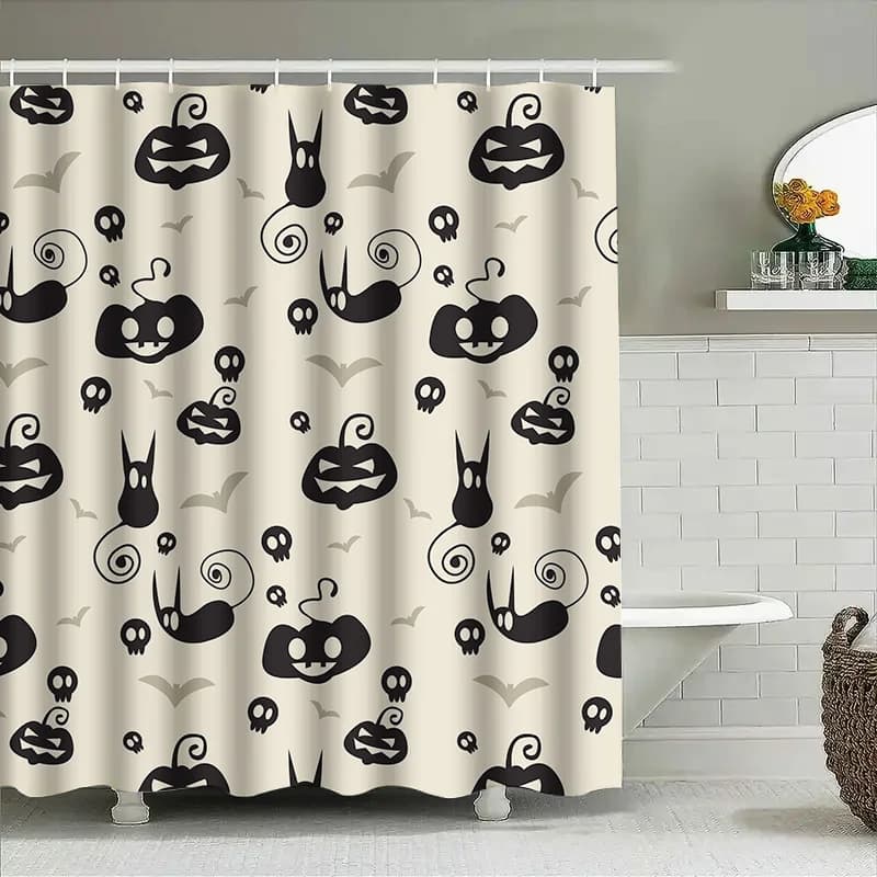 Tuniu Tenda da doccia con teschio nero e pipistrello per Halloween, decorazione spettrale, tenda da bagno per bambini, ragazze e ragazzi