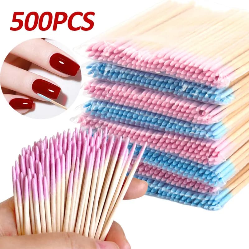 500-100 pz Rosa Doppia Testa Nail Art Spingipelle Remover 7 CM Arancione Bastoncini di Legno Tampone di Cotone Smalto per unghie Strumento Pulito