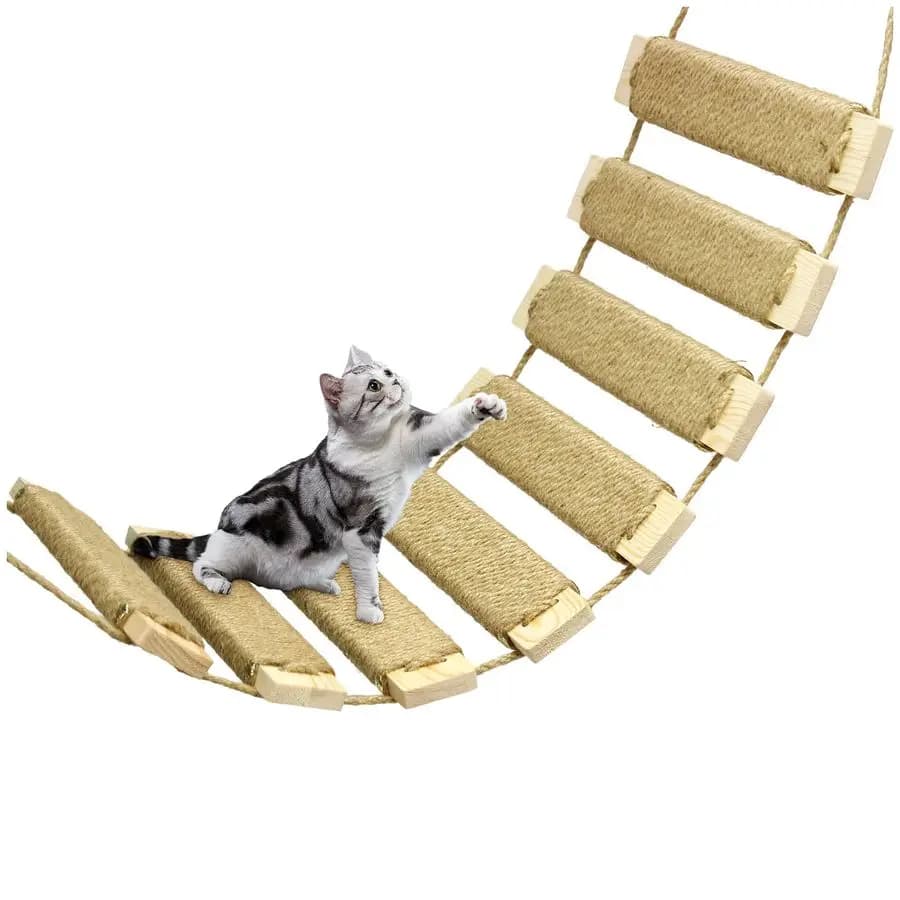 Torre per Gatti con Ponte e Scala, Accessori per Gabbie, Struttura per Arrampicata, Giocattoli per Gatti da Interno, Tiragraffi 22x9.8in