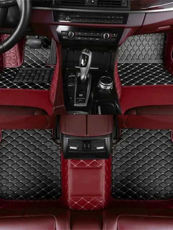 Tappetini Auto in Pelle Ricamati per Nissan Skyline R33 1993-1998 Rosso Vino con Nero Beige