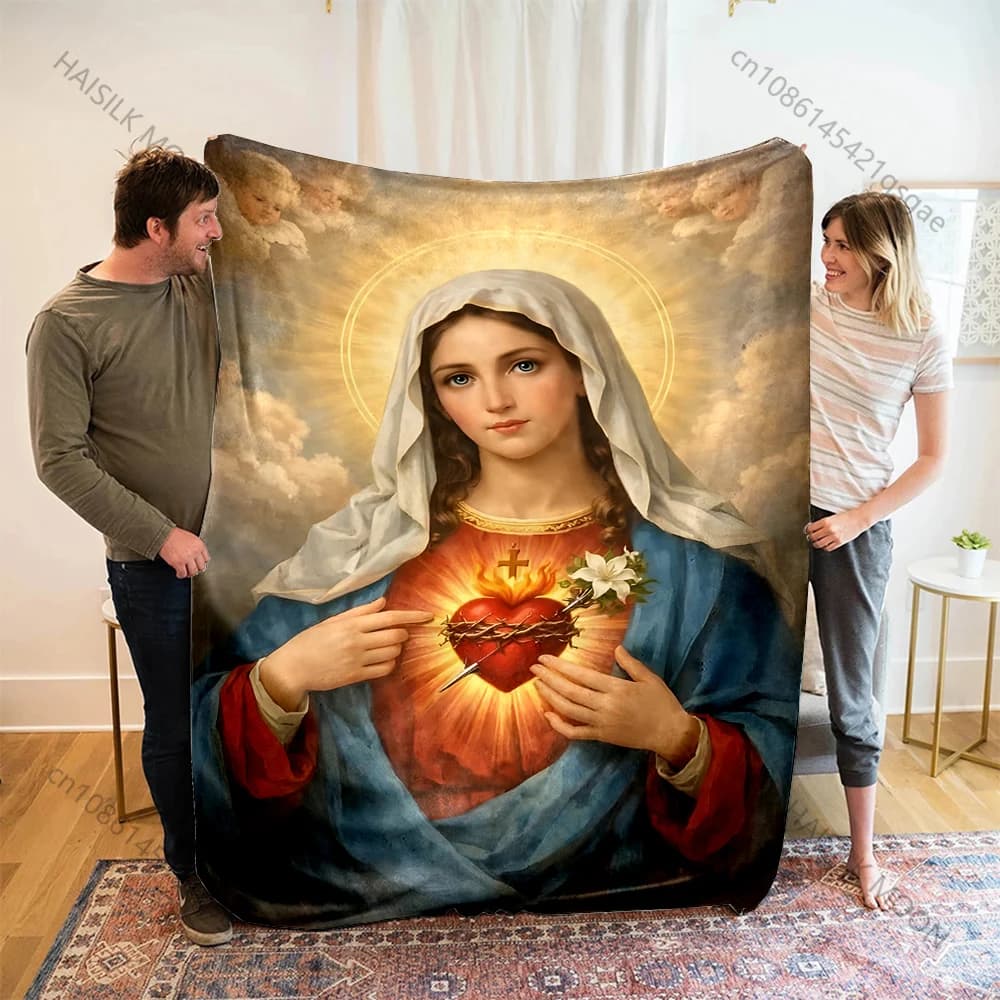 Coperta con Stampa della Madonna del Sacro Cuore, Morbida e Calda, per Bambini e Adulti, per Divano, Letto, Viaggi, Campeggio e Camper
