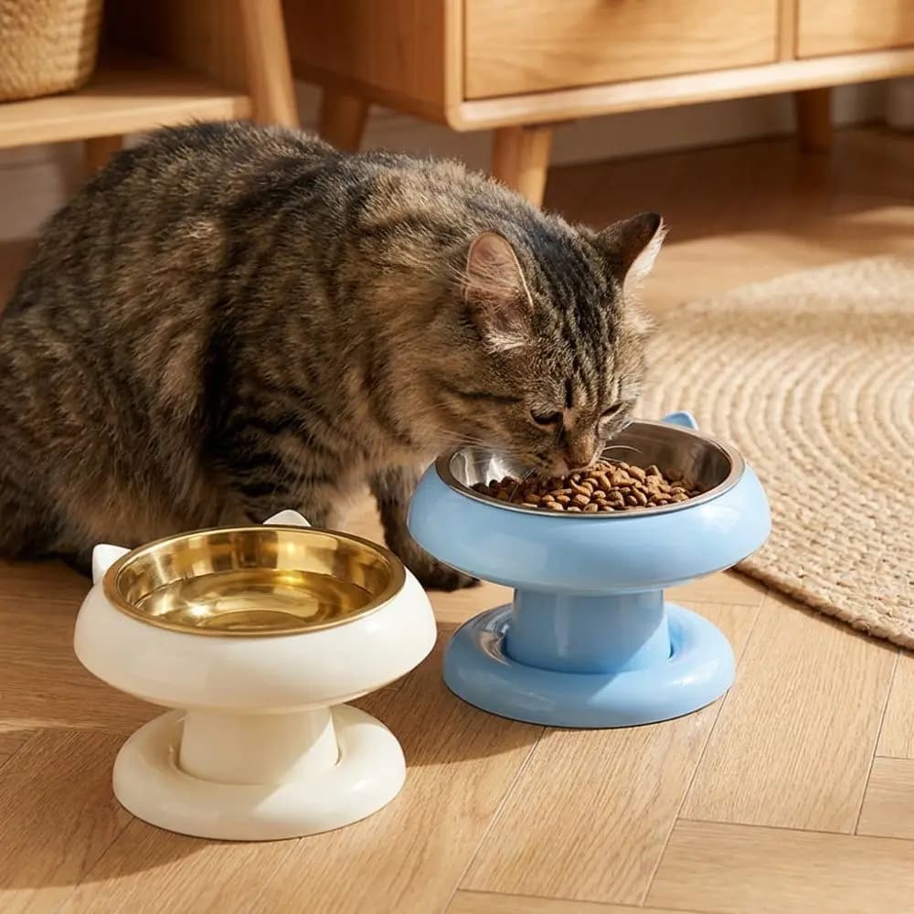 Anti-Choking Stainless Steel Pet Bowl Non-Slip Detachable Neck Protection Bowl Stable Base Anti-Spill Cat Food Container