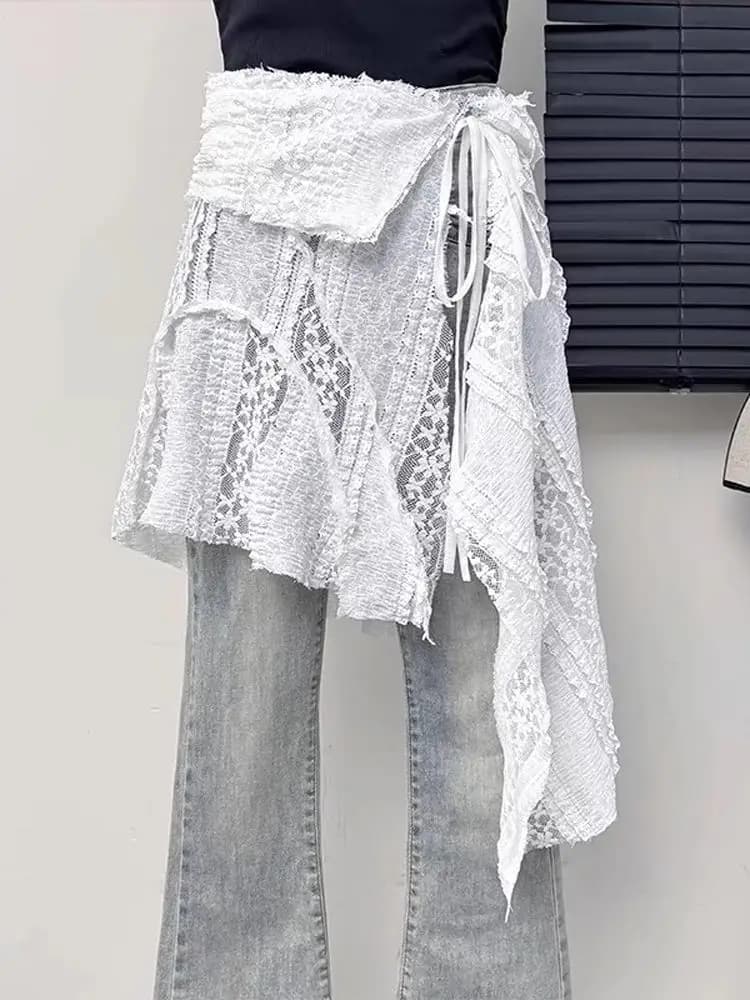plus Size Irregular Lace Short Skirt Women's Spring New Style Fat MM Layering Tool Belted Half-length Skirt Korean Style