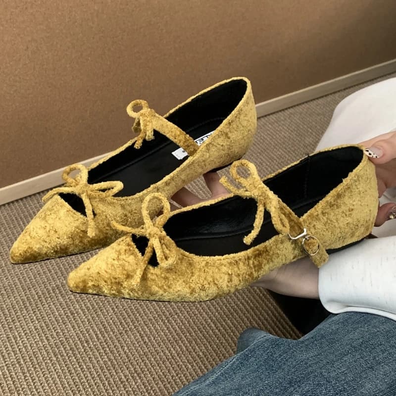 Mary Jane Shoes with Pointed Toe With Butterfly Clasp Low Casual Fashion Women's Shoes Elegant Ballet Zapatos De Mujer