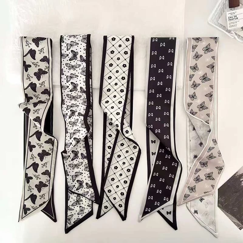 Luxury Brand Model Bag Sleeve Belt Scarf Small Silk Scarf Woman Pattern Butterfly Pattern Hair Scarf Neck Handkerchief Neck Handkerchief