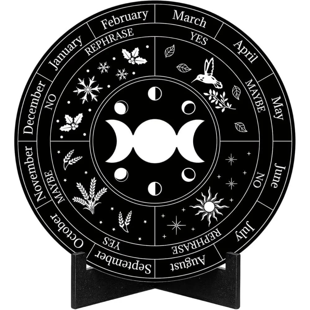 Wheel of The Year Sign Pagan Decor Calendar Wiccan Holidays Pendulum Board Stand Moon Phase Engraved Plaque Spiritual Supplies